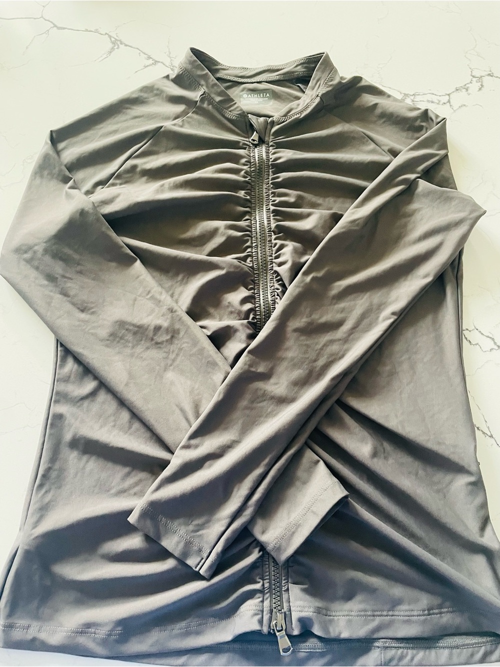 Athleta Gray Ruched Front Zip-up